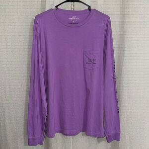 Vineyard Vines M Lilac Purple Burgee Whale Long Sleeve Cotton Crew Dunes Tee